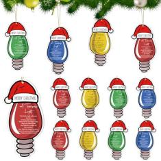 Imagem de Syhood 12 peças, enfeite de Natal para professores, luz de professor, enfeite de acrílico para pendurar com lâmpada colorida de corda para decoração de Natal, presente de agradecimento ao professor