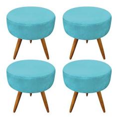 Imagem de Kit 4 Puffs Banqueta Redonda Nina Suede Pés Palito Castanho - Pallazio