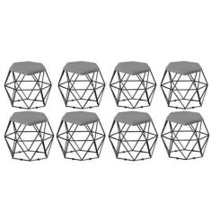 Imagem de Kit 08 Puff Banqueta Aramado Mila Base Preta Hexágono Suede Cinza - DA