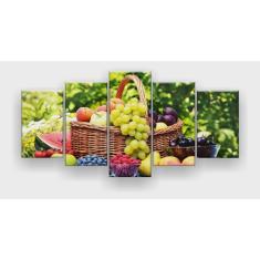 Imagem de Quadro Decorativo Cesta De Frutas 5pc 129x61 Sala