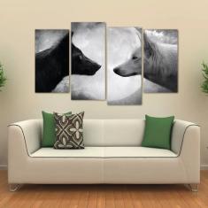 Imagem de Quadro Decorativo Lobo  E  Mosaico Tecido 4 Peças