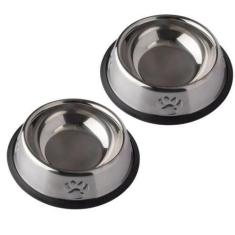 Imagem de Kit 02 Comedouro Tigela Pet Cachorro Cães E Gatos Inox 400ml - Fluffie