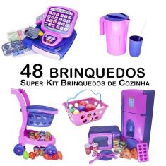 Imagem de Kit Cozinha Infantil Carrinho Caixa Geladeira Microondas 48p