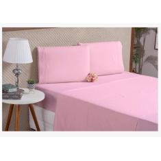 Imagem de Jogo De Lençol 4 Peças Casal Rosa Ponto Palito Algodão