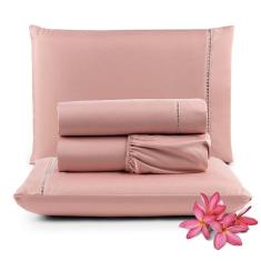 Imagem de Jogo De Lençol Primor King 4 Peças Percal 400 Fios Ponto Palito - Rosê