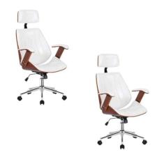 Imagem de Kit 2 Cadeiras Escritório Presidente Giratória Kopenhagen Apoia Cabeça Branco