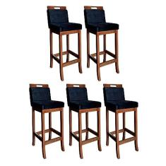 Imagem de Kit 5 Banquetas Alta Milão para Ilha de Cozinha Madeira Pinhão Suede Preto CCS