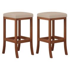 Imagem de Kit 2 Banquetas Alta para Bancada Barcelona Madeira Castanho Suede CCS