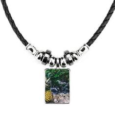 Imagem de DIYthinker Colar com pingente de corda de couro com pingente de folha de abacaxi