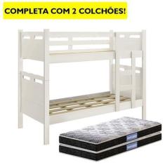 Imagem de Beliche Jaspe Branco Com 2 Colcões Vira Duas Camas 100% Mdf - PoloShop