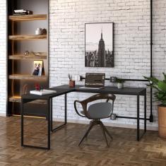 Imagem de Mesa Em L Diretor 150X150X75Cm Preto Ônix/Est.Preta