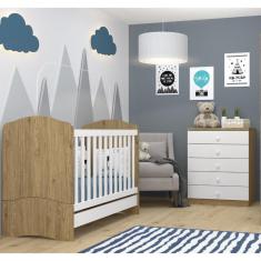 Imagem de Quarto de Bebê Completo com Berço Mini Cama e Cômoda Lápis de Cor Espresso Móveis Rústico/Branco