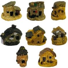 Imagem de 8 peças mini estatuetas de casa acessórios Village Hut estatueta casa de campo DIY jardim de fadas mini acessórios de casa micro decoração de paisagem ornamentos para vasos de flores bonsai suculentas