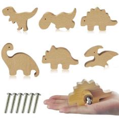 Imagem de Zaruatu 6 maçanetas de madeira para armário de animais com parafusos puxadores decorativos de madeira natural puxadores de móveis de animais fofos adequados para puxadores de gaveta de berçário