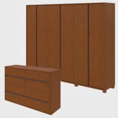 Imagem de Conjunto de Guarda-roupa Casal Leder 6 Portas com Pés e Cômoda 8 Gavetas 150x95cm Leder
