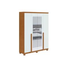 Imagem de Guarda Roupa 4 Portas E 2 Gavetas C Espelho E Pes Alonzo Amendoa Branco Lopas