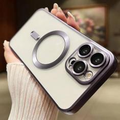 Imagem de Capa magnética para iphone 15 14 13 12 11 pro max plus moda chapeamento fosco fosco casos capa, roxo escuro, para iphone 12