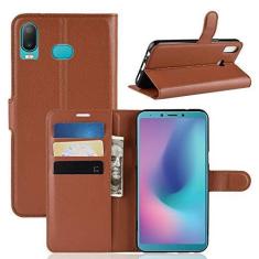 Imagem de Capa para Samsung A6S, carteira flip de couro PU premium com compartimento para cartão, suporte e fecho magnético [capa interior à prova de choque de TPU] Compatível com Samsung A6S