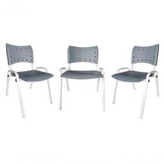 Imagem de Kit 3 Cadeiras Iso Para Escola Escritório Comércio Cinza Base Branca