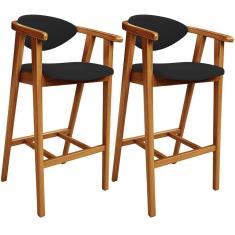 Imagem de Kit 02 Banquetas Alta Para Cozinha Bancada Bar Sala De Jantar Fixa Cecília L02 Suede Preto