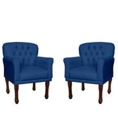 Imagem de Kit 02 Poltronas Decorativas Anita Pés Luis XV Suede  Marinho - DS Estofados