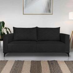 Imagem de Sofá Living 2 Lugares com Pés de Ferro Almofadas Soltas 160cm Neso Bouclê Preto G63 - Gran belo