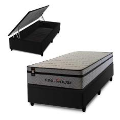 Imagem de Conjunto Box Baú Preston Cinza 96X203x78 C/ Molas Ensacadas - King Hou