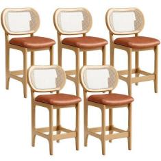 Imagem de Kit 5 Banquetas Baixa Bar Cozinha Sala de Jantar Betta L02 Mel Tela ma