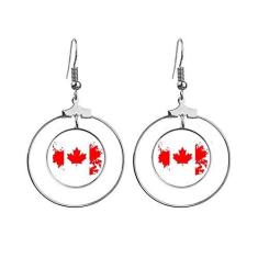 Imagem de Brincos de bandeira e folha de bordo com pingente de argola e argola com pingente