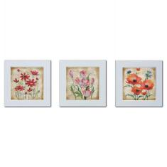 Imagem de Trio de quadros decorativos de flores moldura  14cm
