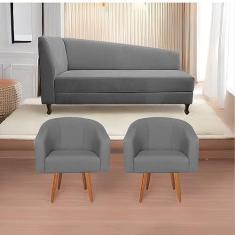 Imagem de Kit Diva Recamier Heitor 160cm Lado Direito e 02 Poltronas Luiza Suede Cinza - Amarena Móveis
