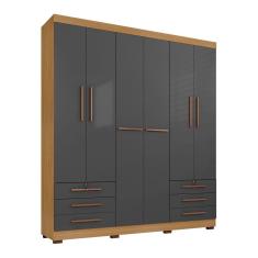 Imagem de Guarda Roupa Casal Holanda 6 Portas e 6 Gavetas Carvalho/Grafite - Pallazio