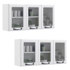 Imagem de Kit 2 Armários Aéreos Multiuso Itatiaia Aço 3 Portas Com Vidro New Premium  Cozinha E Área De Serviço Branco Neve