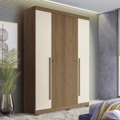 Imagem de Guarda Roupa Solteiro Ripado 4 Portas 2 Gavetas com Pés Antony Jatobá/Areia