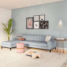 Imagem de Sofá 4 Lugares Surprised com Chaise Esquerdo Pés e Base em Madeira Linho Cotton Cinza