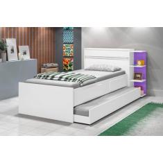 Imagem de Cama Solteiro Com Baú E 2 Gavetas Jaq Com Prateleiras Laterais E Cama