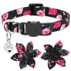 Imagem de Coleira de gravata borboleta floral rosa flor coleira de gato com sinos breakaway coleira de gatinho Halloween coleira de cachorro coleira de gato rosa para meninas e gatos