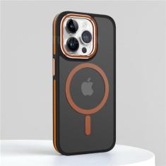 Imagem de Capa fosca antiderrapante à prova de choque, para iphone 15 14 13 12 11 pro max, capa translúcida com carga magnética sem fio, laranja, para iphone 14 plus