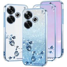 Imagem de Kainevy Capa de telefone para Xiaomi Poco F6 5G transparente glitter floral bonito bonito para mulheres meninas capa brilhante Xiaomi Poco F6 capa protetora de silicone à prova de choque fino design