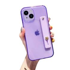 Imagem de siduater Capa com suporte de alça para iPhone 13 de 6,5 polegadas com suporte, capa traseira de policarbonato translúcido à prova de choque + amortecedor de TPU macio com alça ajustável para o dedo