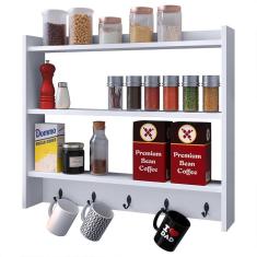 Imagem de Armário Suspenso Suporte Xícaras Armarinho Amélia Nicho Organizadora Decoração Cozinha Ganchos Resistentes - Branco – RPM Móveis