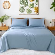 Imagem de SONORO KATE Lençóis 100% algodão egípcio - 1200 fios, conjunto de lençóis de algodão luxuoso e refrescante para hotel de 4 peças, trama de cetim para sensação macia, cabe em colchões de até 40,6 cm