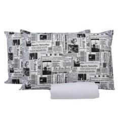 Imagem de Jogo Lençol Queen Size 3 Peças 100% Algodão Estampa Jornal - Thais Enx