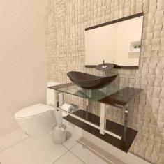 Imagem de Gabinete De Vidro 80Cm Inox Com Cuba Oval Marrom