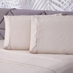 Imagem de Jogo De Cama Liso Bege Casal 04 Pçs Micropercal 180 Fios