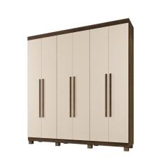 Imagem de Roupeiro Milão 6 Portas 3 Gavetas Benetil Imbuia/Off White