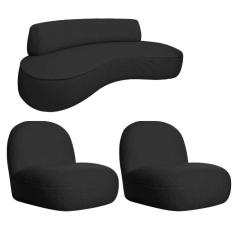 Imagem de Sofá Curvo 160cm 2 Lugares E 2 Poltrona Amsterdã Linho Adj Decor Preto
