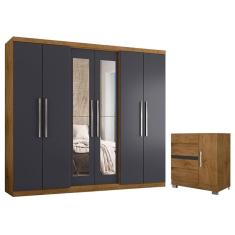 Imagem de Guarda Roupa Casal Prime 7000 e Cômoda 8000 Freijó Carbono com Pés - Araplac