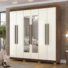 Imagem de Guarda-Roupa Casal Bahamas 6 Portas 2 Gavetas com Espelho Imbuia/Champanhe - Pnr Móveis
