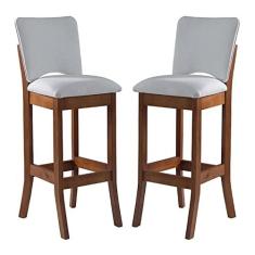 Imagem de Kit 2 Banquetas Alta Estofada Bianca 38 x 108 Cm Madeira Maciça Imbuia Linho Bege Cru L71 - RMI